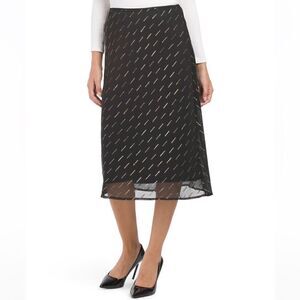 BAND OF GYPSIES Gold Metallic Flocked Overlay Midi Skirt Black M NWT